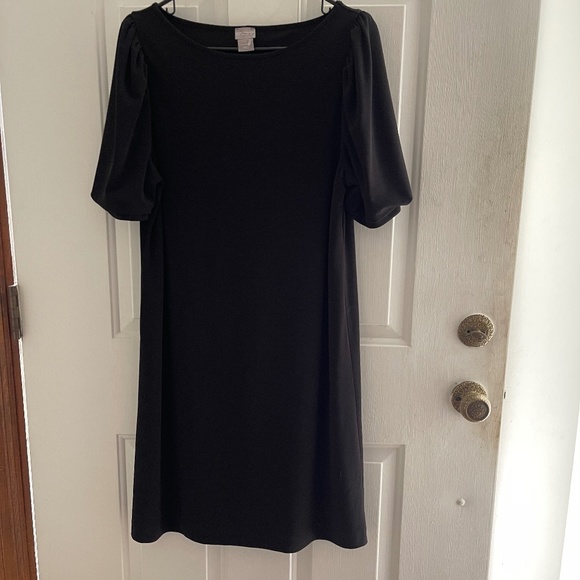 Chico’s Black DRESS  Puff Sleeve Chico's Size 1 - {M - 8) - Picture 1 of 12